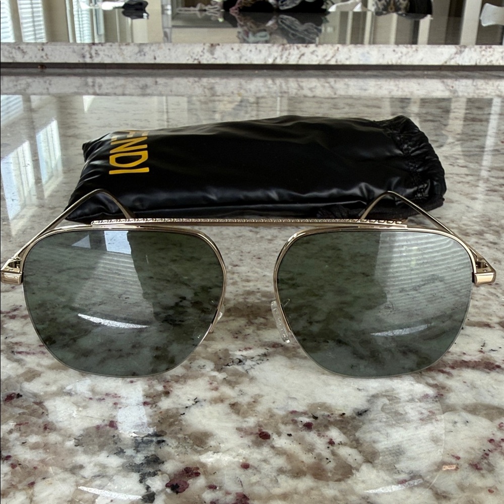 Fendi Gold Aviator Sunglasses with Dark Lenses